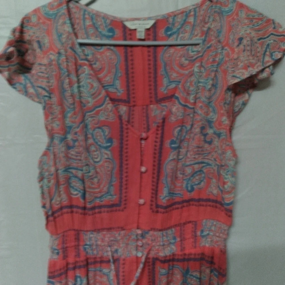 Lucky Brand Midi Dress Coral Blue Border Print Felice Boho Medium - Picture 7 of 16